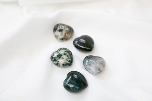 Moss Agate Crystal Hearts