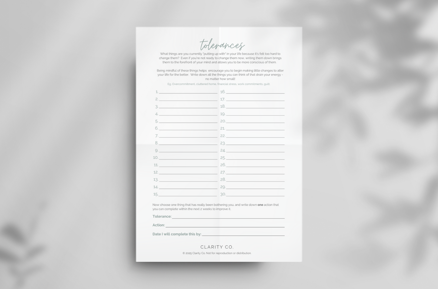 Tolerances Soul-Worksheet (Free Digital Download)