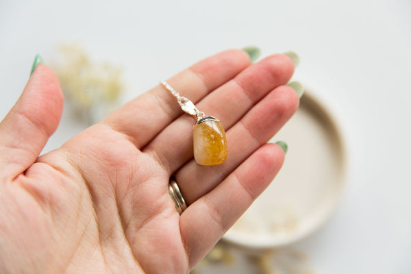 Heat Treated Citrine Silver Capped Tumble Necklace - Premium Crystals + Gifts from Clarity Co. - NZ's Favourite Online Crystal Shop