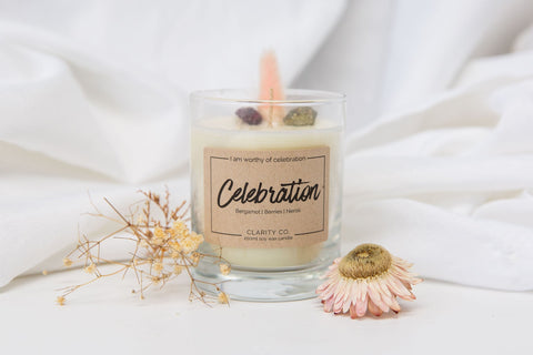 Celebration Crystal Intention Candle - Bergamot, Berries + Neroli - Premium Crystals + Gifts from Clarity Co. - NZ's Favourite Online Crystal Shop