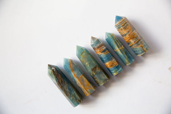 Banded Blue Calcite (Blue Onyx) Polished Points - Premium Crystals + Gifts from Clarity Co. - NZ's Favourite Online Crystal Shop