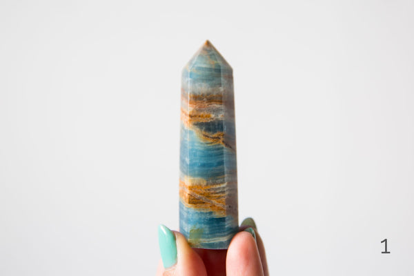 Banded Blue Calcite (Blue Onyx) Polished Points - Premium Crystals + Gifts from Clarity Co. - NZ's Favourite Online Crystal Shop