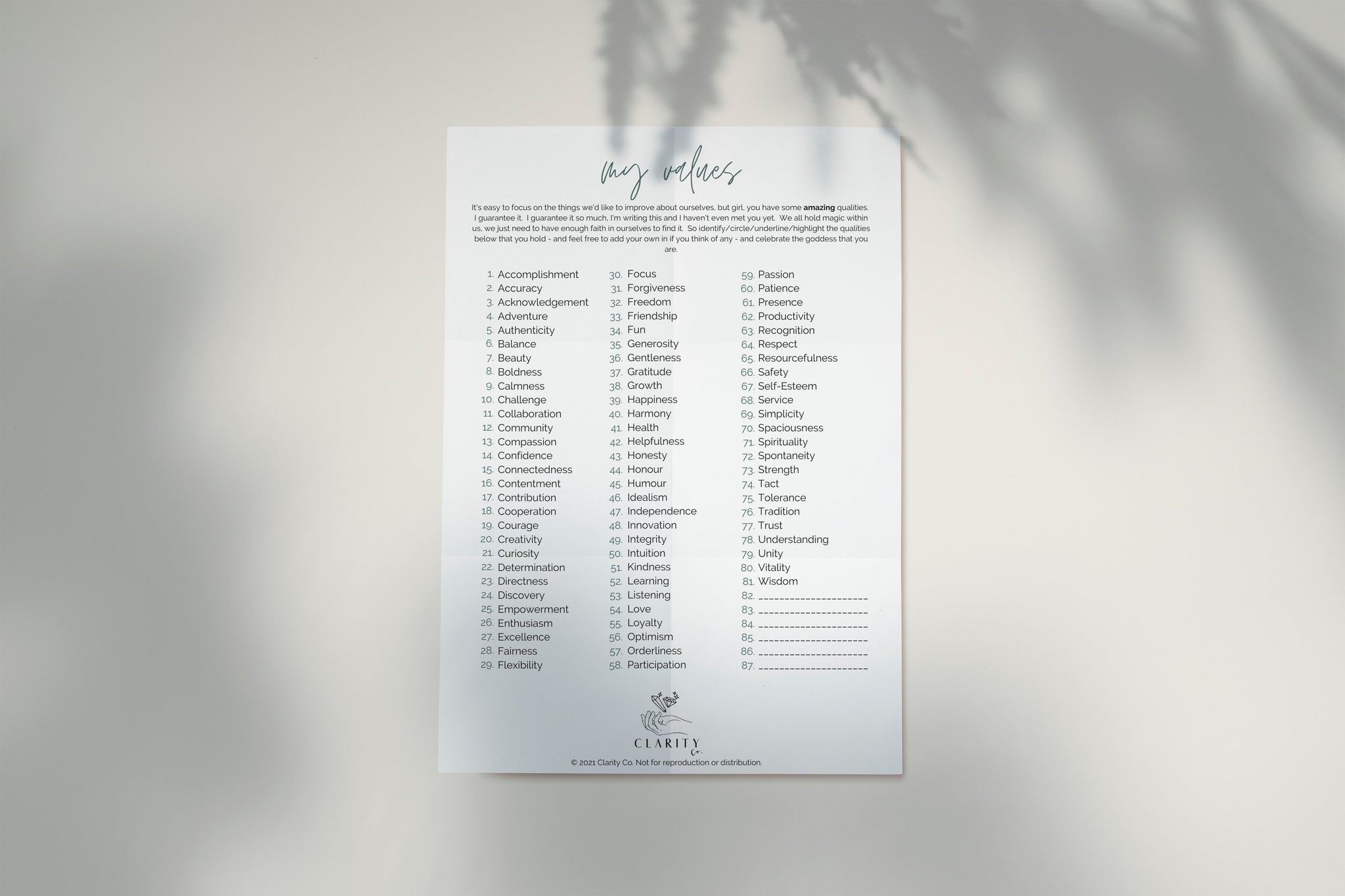 Values Soul-Worksheet (Free Digital Download) - Premium Crystals + Gifts from Clarity Co. - NZ's Favourite Online Crystal Shop