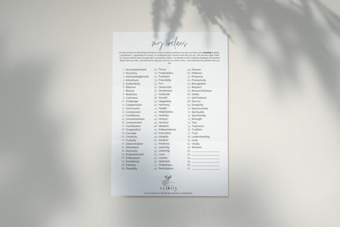 Values Soul-Worksheet (Free Digital Download) - Premium Crystals + Gifts from Clarity Co. - NZ's Favourite Online Crystal Shop